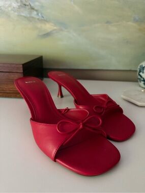 Mango Red Bow-Trim Heeled “Polly Pocket” Heels